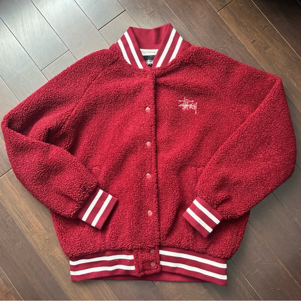 Stussy Women's Burgundy Varsity Jacket